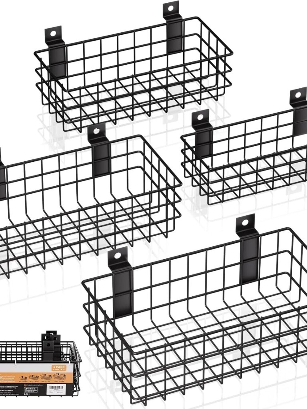 4 Pack Black Metal Slatwall Baskets Set, Mounted Slatwall Accessories